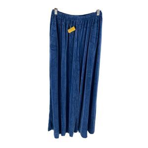 Vtg 60s 70s Velour Wide Leg‎ Bell Bottom Pants Elastic Waist 27" Inseam Blue